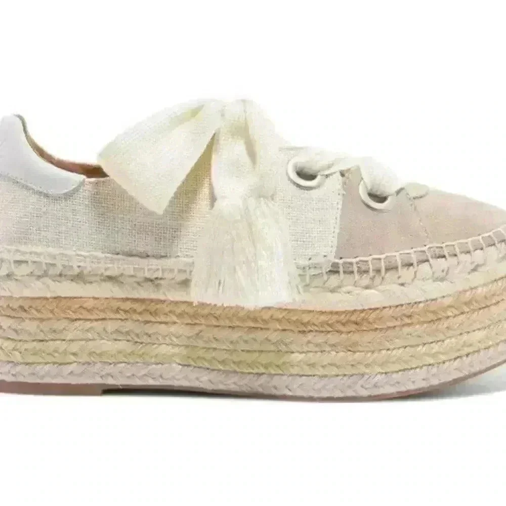 Chloé Beige Cream Espadrille Platform Sneakers